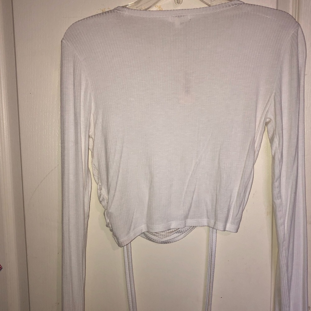 White Drawstring Front Rib-Knit Top - Picture 2 of 2
